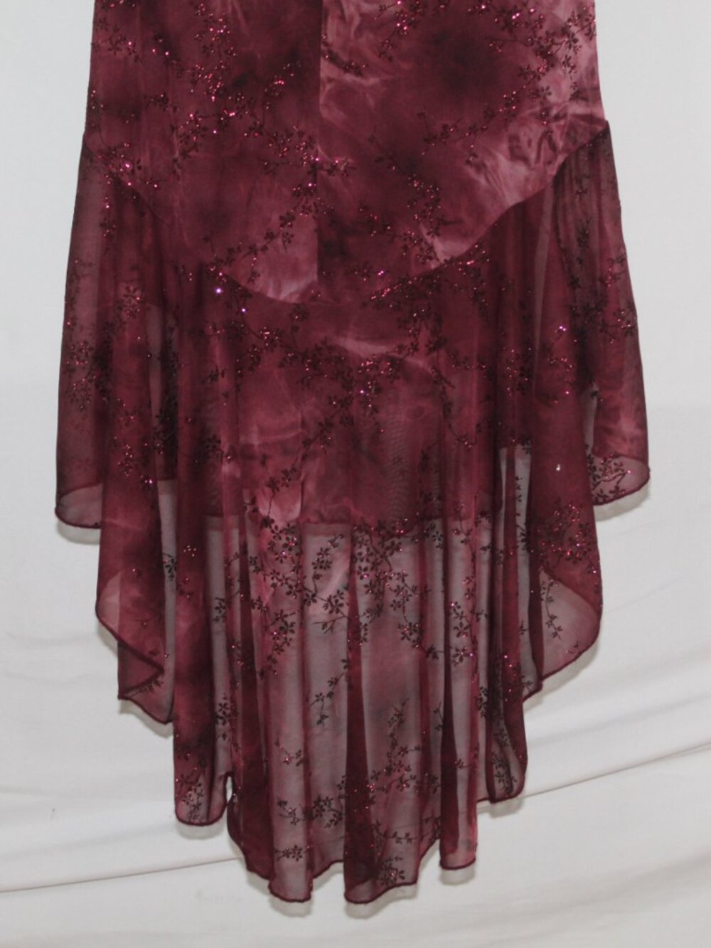 Vintage 90s Taboo women's maroon floral fairy dress size M glitter ruched midi - Picture 14 of 14
